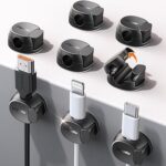 Chfeila 8 Pack Cable Clips [Dual Spring & Clasp] Cable Management, Max Secure Adhesive Cord Organizer