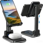 Wireless Charger, 2 in 1 Wireless Charging Station, Phone Charger Stand Phone Holder for Desk Compatible with iPhone
