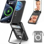 5-in-1 Magnetic Power Bank, 5000mAh Portable Wireless Charger with Mirror, Stand, Bluetooth Remote & Card Holder